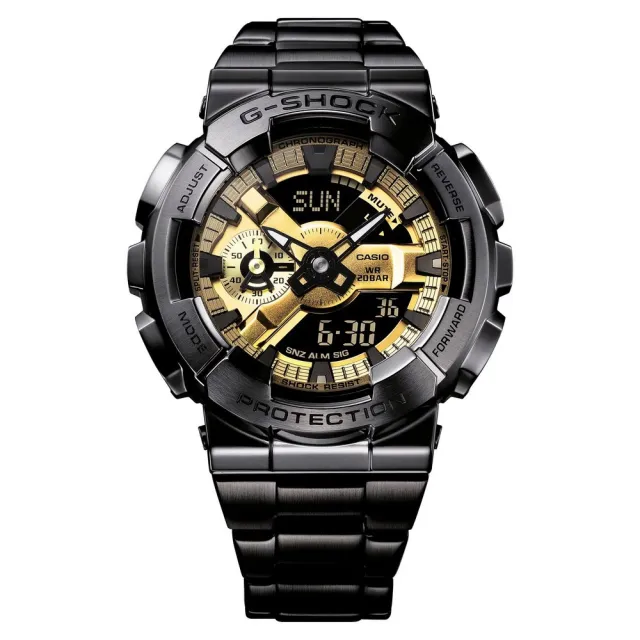 【CASIO 卡西歐】G-SHOCK 霸氣全金屬錶款/人氣雙顯/黑金/49mm(GM-110BD-1A9)