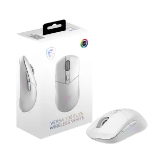 【MSI 微星】VERSA 300 ELITE W WHITE-白 超輕量無線電競滑鼠-65克/ 三模連線/ 鑽石燈影握把