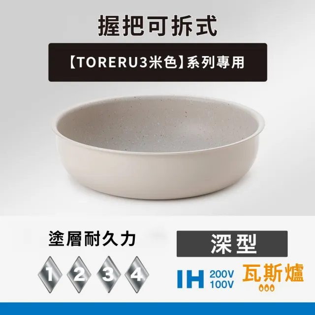 【NITORI 宜得利家居】可拆式輕量深型平底鍋 24CM TORERU3 BE(可拆式 輕量 平底鍋 鍋 TORERU)