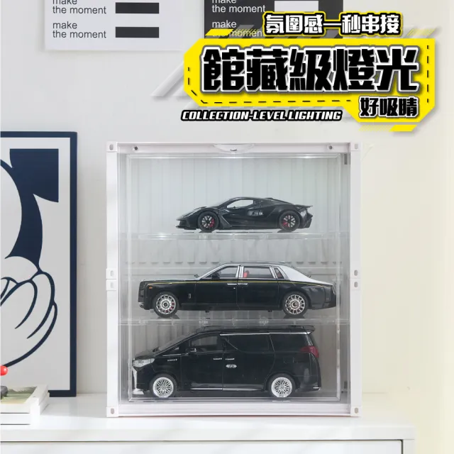 【FL 生活+】貨櫃3層-大型款-磁吸門展示盒(展示架/展示盒/模型收納盒/盲盒/扭蛋/模型公仔/A_484)