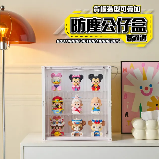 【FL 生活+】貨櫃3層-大型款-磁吸門展示盒(展示架/展示盒/模型收納盒/盲盒/扭蛋/模型公仔/A_484)