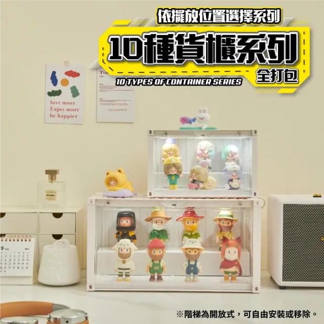 【FL 生活+】貨櫃雙層階梯-中型款-磁吸門展示盒(展示架/展示盒/模型收納盒/盲盒/扭蛋/模型公仔/A_482)