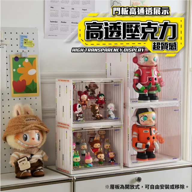 【FL 生活+】貨櫃3層-中型款-磁吸門透明展示盒(展示架/展示盒/模型收納盒/盲盒/扭蛋/模型公仔/A_488)