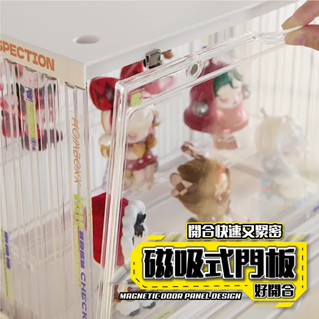 【FL 生活+】貨櫃3層-中型款-磁吸門透明展示盒(展示架/展示盒/模型收納盒/盲盒/扭蛋/模型公仔/A_488)