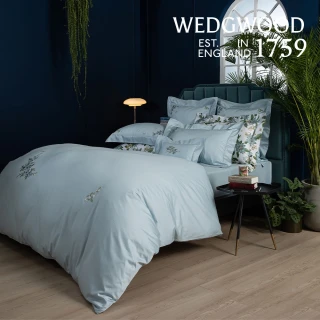【WEDGWOOD】80支400織長纖棉刺繡 兩用被套枕套床包四件組(荷境印象｜特大)