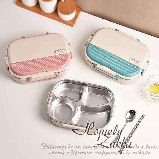 【Homely Zakka】可微波超大容量不鏽鋼分隔保溫便當盒四格 附餐具+湯碗 2入組(微波爐加熱  減脂便當盒)