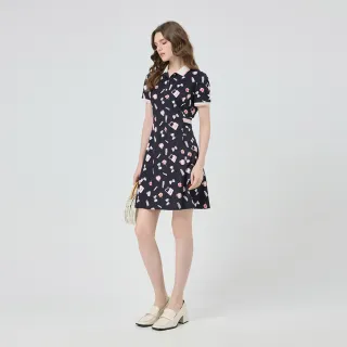 【ILEY 伊蕾】POLO領縲縈印花洋裝(深藍；M-2L；1252367009)