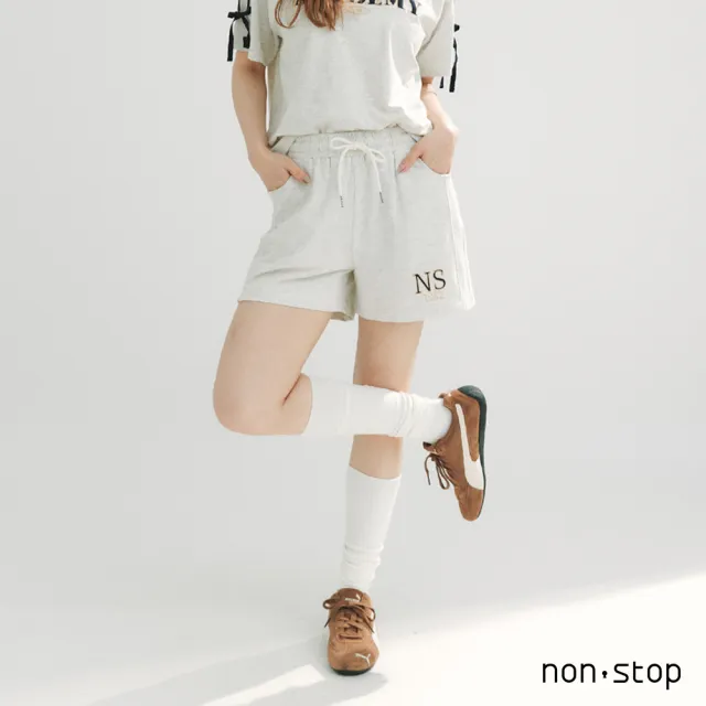 【non-stop】學院字母刺繡休閒短褲-2色