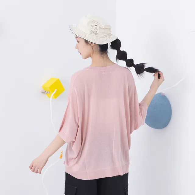 【MOSS CLUB】寬版蝙蝠袖短袖針織上衣(粉 綠 杏/魅力商品)