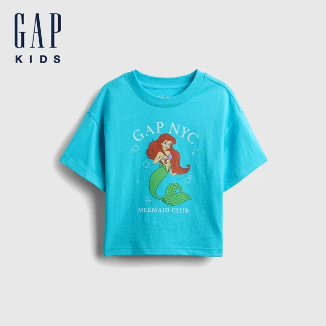 【GAP】女幼童裝 Gap x Disney迪士尼聯名 Logo純棉印花圓領短袖T恤-藍色(778400)