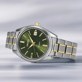 【SEIKO 精工】預CS系列鈦金屬石英錶40㎜半金綠面款 SK004(SUR377P1/6N52-00B0G)