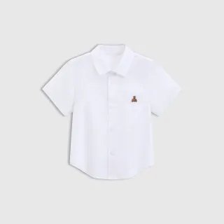 【GAP】男幼童裝 純棉小熊刺繡翻領短袖襯衫 布萊納系列-白色(767321)