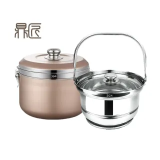 【鼎匠★限時特價】新型IH長效續煮304雙層保溫節能再煮鍋-加厚升級(玫瑰金6L 悶燒鍋燉鍋蒸鍋提鍋)
