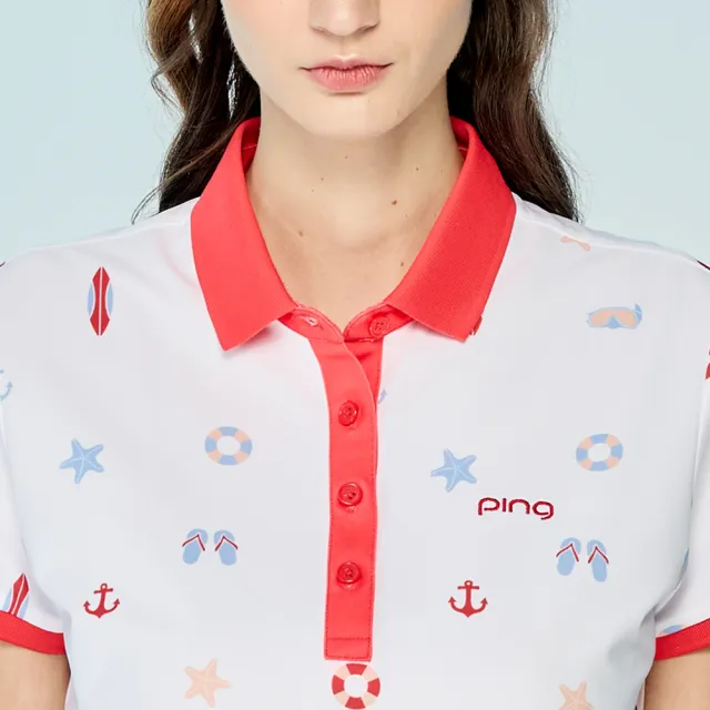 【PING】女款度假風吸濕排汗抗UV短袖POLO衫-紅(GOLF/高爾夫球衫/RA25106-18)
