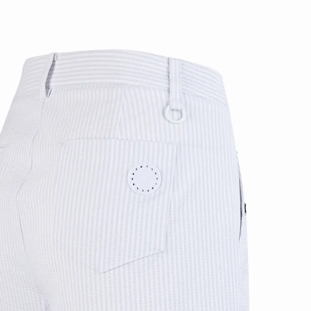 【PING】女款直條紋吸濕排汗高彈力五分短褲-白(抗UV/GOLF/高爾夫短裙/RD25102-73)