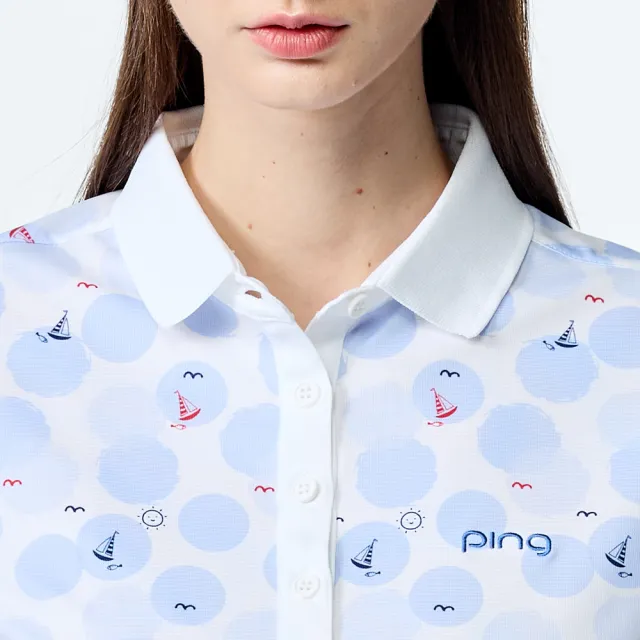 【PING】女款帆船點點銀離子抗菌防臭短袖POLO衫-藍(吸濕排汗/GOLF/高爾夫球衫/RA25103-53)