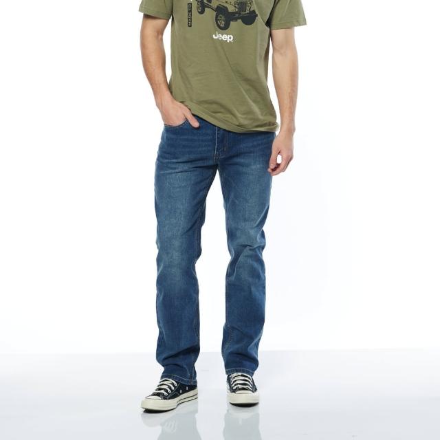 【JEEP】男裝 簡約百搭直筒牛仔長褲(藍色)