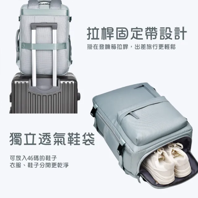 【BONum 博紐】雙11 行旅者大容量筆電後背包附鞋袋(鞋袋 全開口 出差 旅行 登機箱固定)