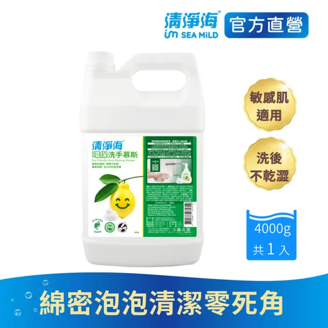 【清淨海 官方直營】環保洗手慕斯4000g(溫和清潔/手部潔淨/無添加酒精/無皂鹼/蓬鬆泡沫/嬰童用)