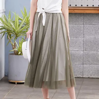 【IENA】雙色網紗波浪裙(#5272011 紗裙、中長裙 咖色/綠色)