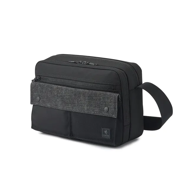 【PORTER INTERNATIONAL】牛仔拼接PATCH WORK雙層斜背包-M(黑)