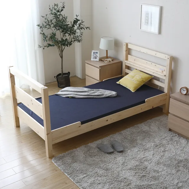 【H&D 東稻家居】艾廉日式清新雙層插座床架-102CM(雙層床 松木 床架 木床架)