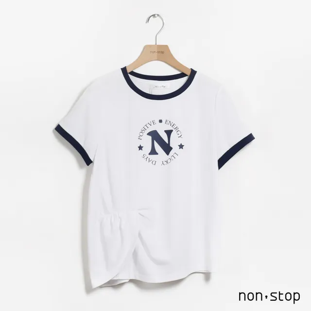 【non-stop】幸運能量字母抓皺跳色T恤-3色