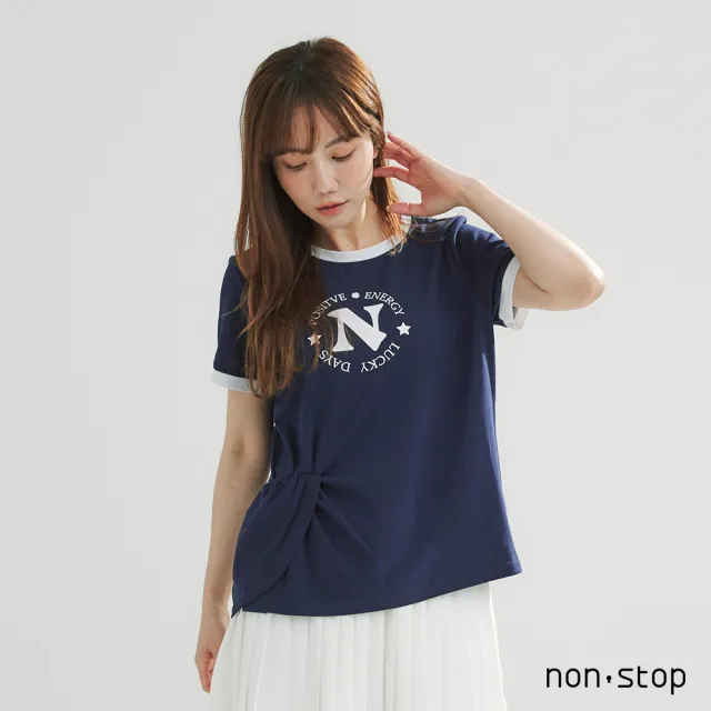 【non-stop】幸運能量字母抓皺跳色T恤-3色