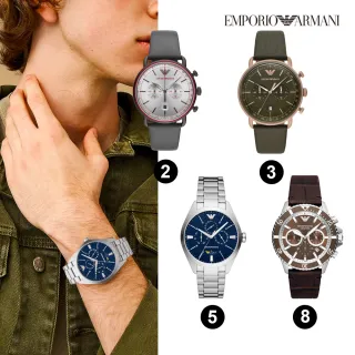 【EMPORIO ARMANI】亞曼尼義式經典款三眼/計時腕錶 不鏽鋼鍊帶/矽膠/皮革錶帶 指針錶 男錶(多款任選)