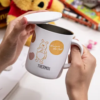 【THERMOS 膳魔師】momo獨家專售小熊維尼甜甜圈篇不鏽鋼真空杯350ml(JDG-350WP-WH)