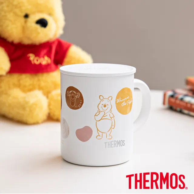 【THERMOS 膳魔師】momo獨家專售小熊維尼甜甜圈篇不鏽鋼真空杯350ml(JDG-350WP-WH)
