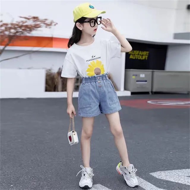 【安朵童舖】現貨韓版兒童牛仔短褲女童彈力褲腰牛仔熱褲女寶休閒短褲