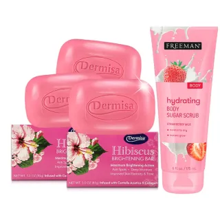 【Dermisa】扶桑花光透亮淡斑皂3入組再贈草莓牛奶去角質霜(淡斑 美白 膠原蛋白 積雪草 穀胱甘肽 潔顏皂)