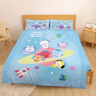 【戀家小舖】MIT卡通正版授權磨毛床包枕套組-太空漫遊-BT21(加大)