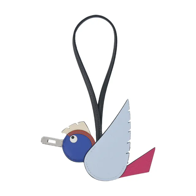 【Hermes 愛馬仕】Birdy charm 牛皮鴕鳥皮羊皮拼接飛鳥吊飾(霧藍色/墨西哥粉/寶藍色/銅☆色/奶油白)