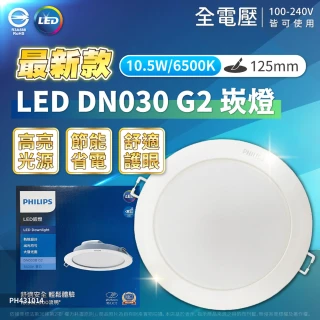 【Philips 飛利浦】8入組 LED DN030B G2 10.5W 12.5cm 崁燈 全電壓(黃光 白光)