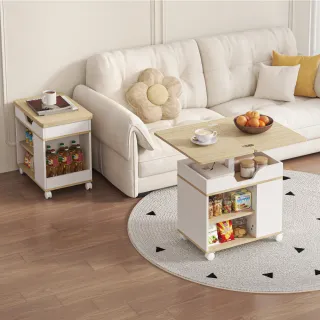 【慢慢家居】免組裝-桌面可展開可移動氣壓式無段升降茶几 邊桌 邊几(SGS低甲醛 餐桌 升降桌)