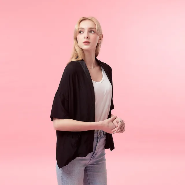 【ICHE 衣哲】Cop.Copine法式輕盈嫘縈寬鬆短袖罩衫外套