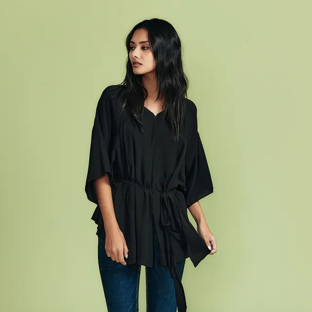 【ICHE 衣哲】Cop.Copine 綁帶寬袖垂墜鬆弛感百搭造型上衣(兩穿-兩色)