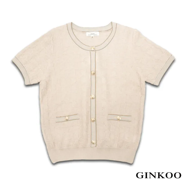 【GINKOO 俊克】前口袋圓領金蔥上衣