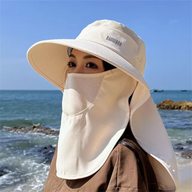【LEEHER】女生/防曬帽/遮臉遮陽帽/大帽簷/遮陽帽/披肩遮陽帽/韓版防曬帽帶馬尾孔/透氣/沙灘帽/