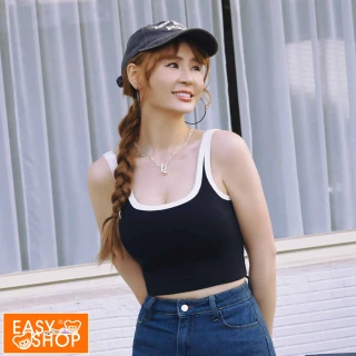 【EASY SHOP】短今同款-Banana Pie-BRA TOP方領後腰交叉涼感背心(黑)