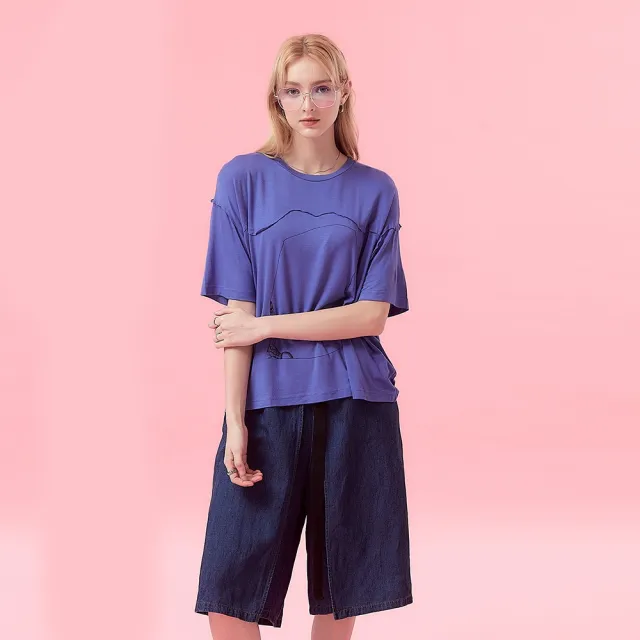 【ICHE 衣哲】Cop.Copine法式簡約手繪印花落肩造型上衣