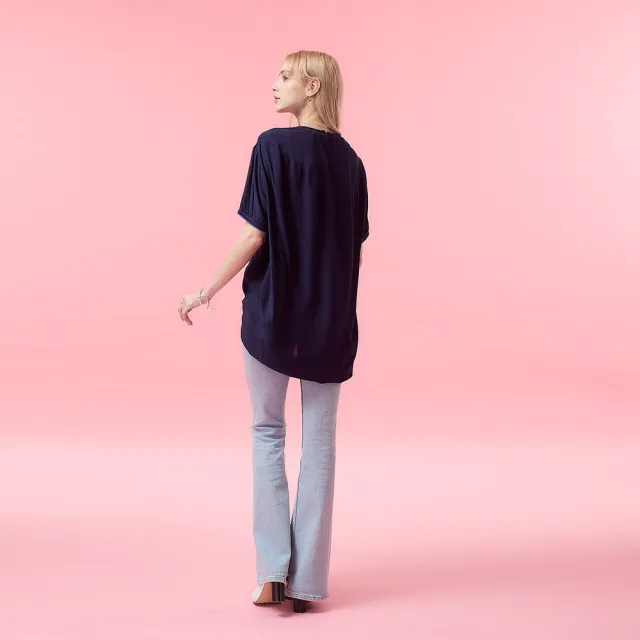 【ICHE 衣哲】Cop.Copine法式空氣感繭型設計連袖落肩前短後長五分袖造型上衣