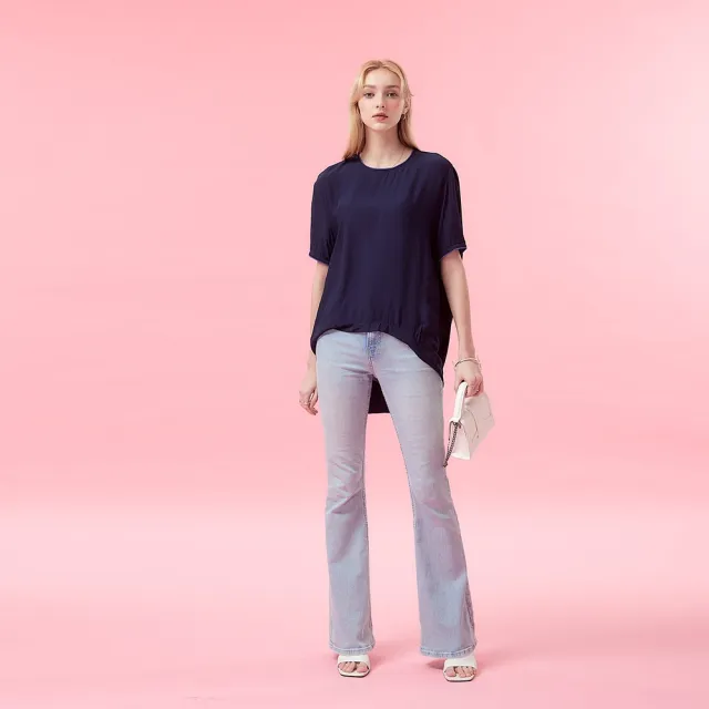 【ICHE 衣哲】Cop.Copine法式空氣感繭型設計連袖落肩前短後長五分袖造型上衣