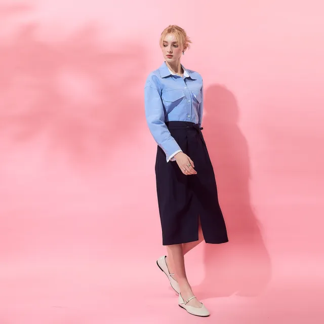 【ICHE 衣哲】Cop.Copine法式簡約前開衩綁帶鉛筆造型半長裙