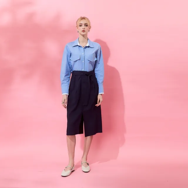 【ICHE 衣哲】Cop.Copine法式簡約前開衩綁帶鉛筆造型半長裙