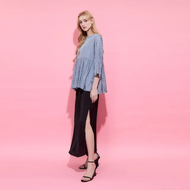 【ICHE 衣哲】Cop.Copine法式花卉圖案嫘縈荷葉邊七分袖上衣