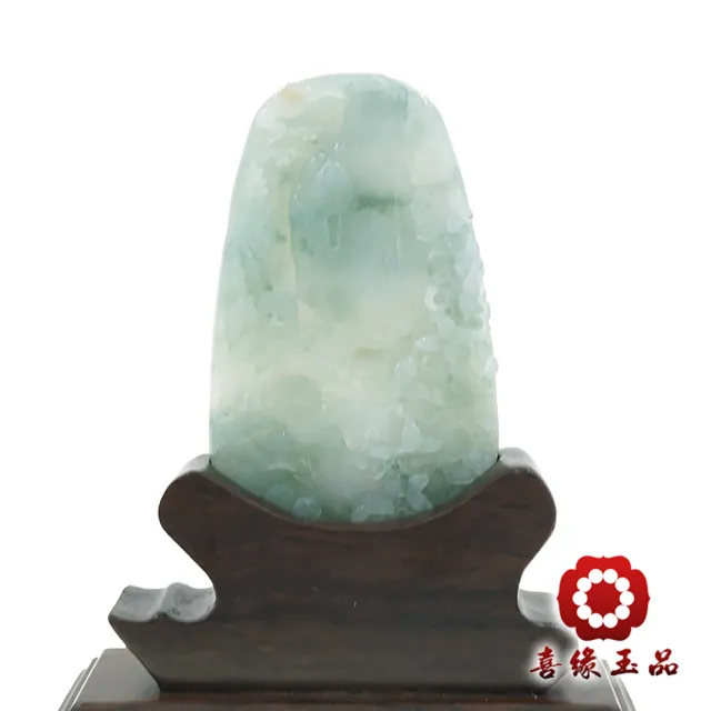 【喜緣玉品】壽翁 天然翡翠A貨 冰地 富貴山水 有靠山 風水擺設 擺件-僅此一品(開運風水)(直)