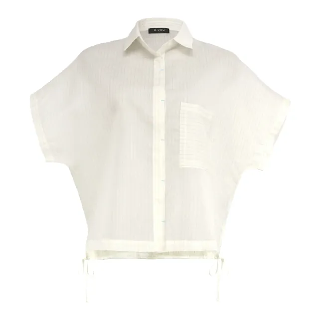 【ICHE 衣哲】Cop.Copine 法式簡約．百搭抽繩短袖短版造型襯衫上衣